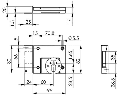 Serrure à pêne AMF 49 (3311021059) DIN gauche / droite BB entraxe 60 mm