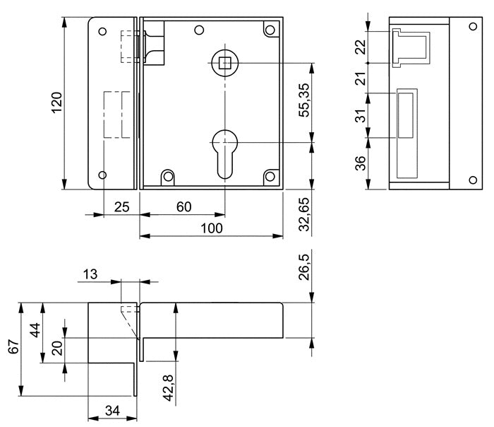 AMF verrouillage capuchon serrure 2 (3311021052) DIN gauche PZW entraxe 60 mm