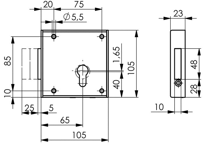 Serrure à pêne pour portail AMF 100 (3311021061) DIN gauche PZ entraxe 65 mm