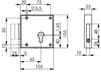 AMF Gittertor-Riegelschloss 100 ( 3311021061 ) DIN links PZ Dornmaß 65 mm