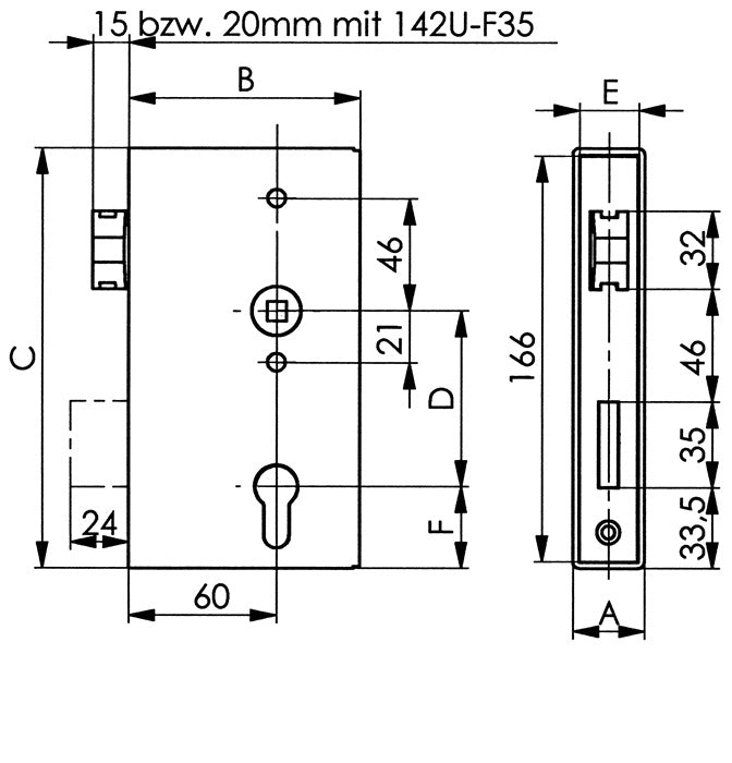 AMF Schlosskasten 140UM ( 3000251254 ) DIN links / rechts Dornmaß 60 mm