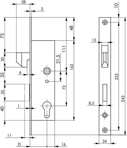 AMF Rohrrahmen-Schiebetorschloss 8331 ( 3311021044 ) PZW Dornmaß 40 mm