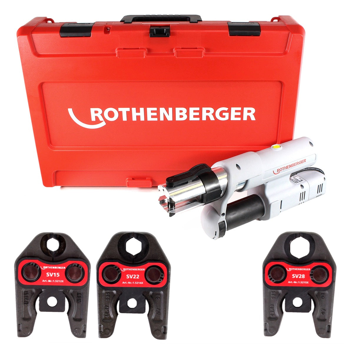 Rothenberger ROMAX AC ECO Set SV 230 V Pressmaschine für Netzbetrieb im Transportkoffer + 3 x Pressbacken ( 15740 ) - Toolbrothers