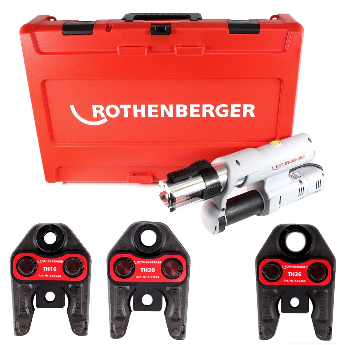 Rothenberger ROMAX AC ECO Set TH 230 V Pressmaschine Typ C für Netzbetrieb im Transportkoffer + 3 x Pressbacken ( 15730 ) - Toolbrothers