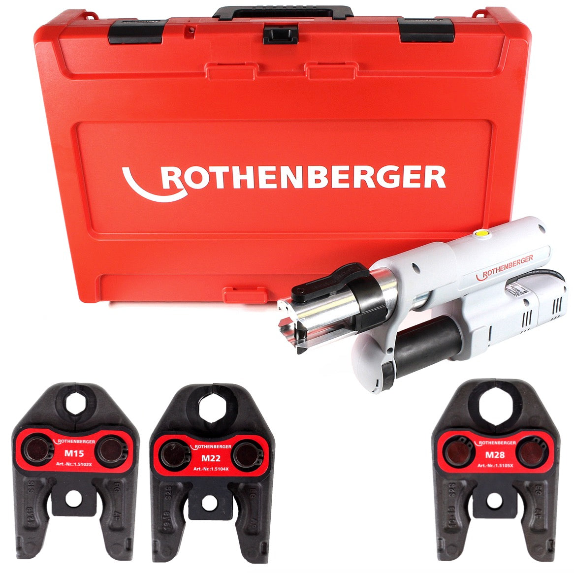 Rothenberger ROMAX AC ECO Set M 230 V Pressmaschine Typ C für Netzbetrieb im Transportkoffer + 3 x Pressbacken ( 15750 ) - Toolbrothers