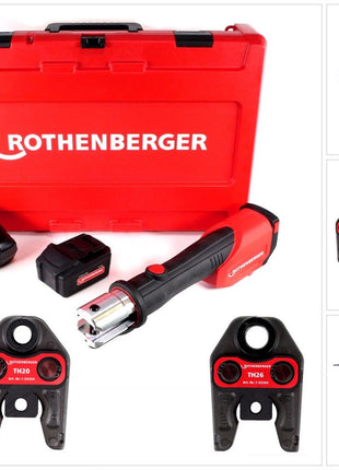 Rothenberger ROMAX 4000 Basic Set Akku Pressmaschine 18V 34kN + 1x Akku 4,0Ah + Ladegerät + 3x Pressbacken TH + Koffer ( 1000001925 ) - Toolbrothers