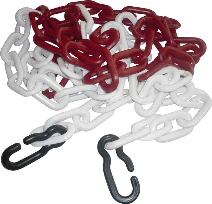 Chaîne barrière (9000490024) polypropylène carbonate rouge/blanc 9 mm avec 2 crochets universels