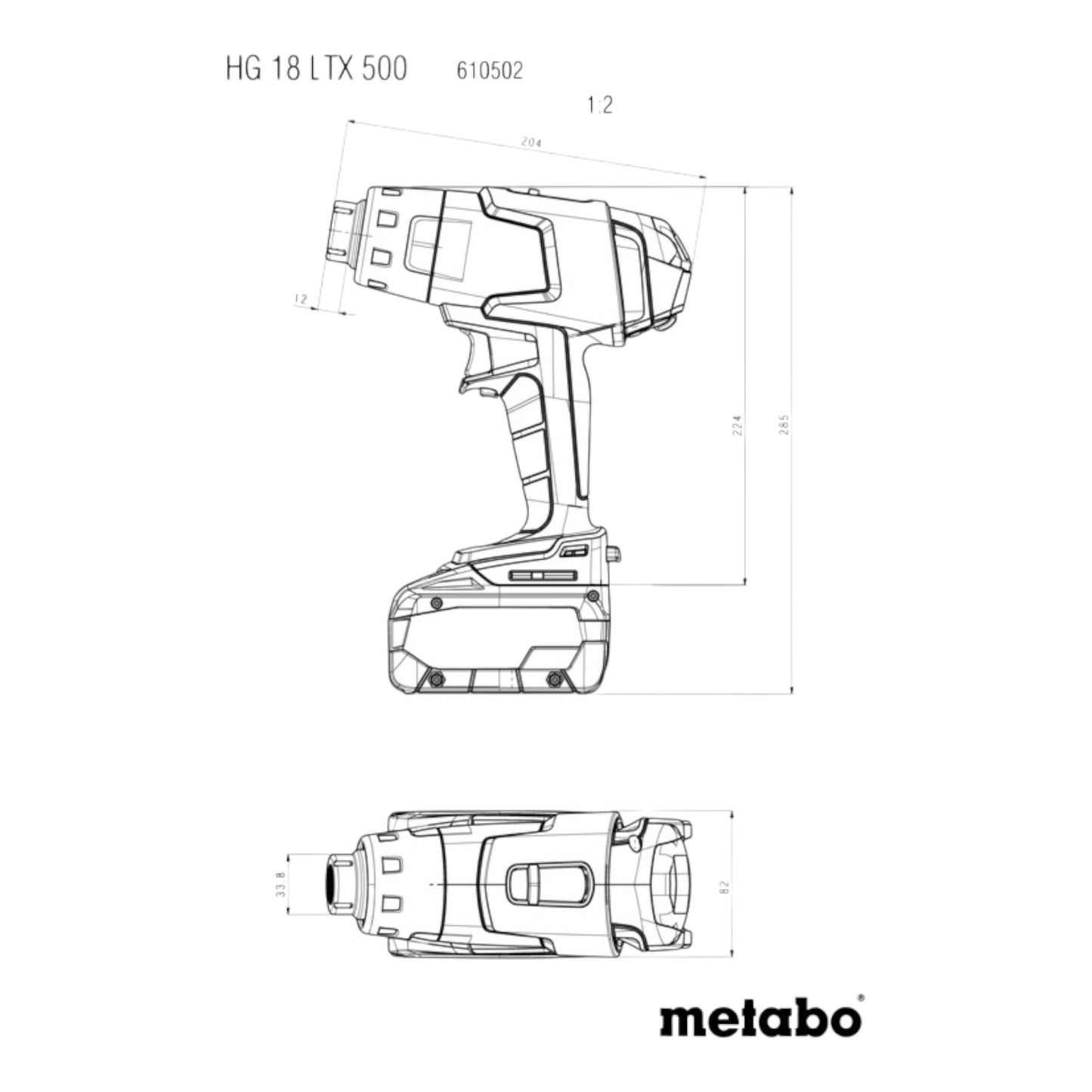 Souffleur d'air chaud sur batterie Metabo HG 18 LTX 500 18 V 300 / 500 °C Solo (610502850) - sans batterie, sans chargeur