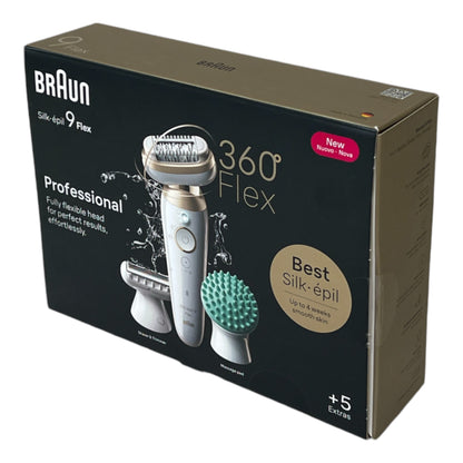 BRAUN Silk Epil 9-071 Épilateur 3D Flex Épilateur femme pour épilation longue durée + accessoire de rasage + accessoire de massage blanc/or