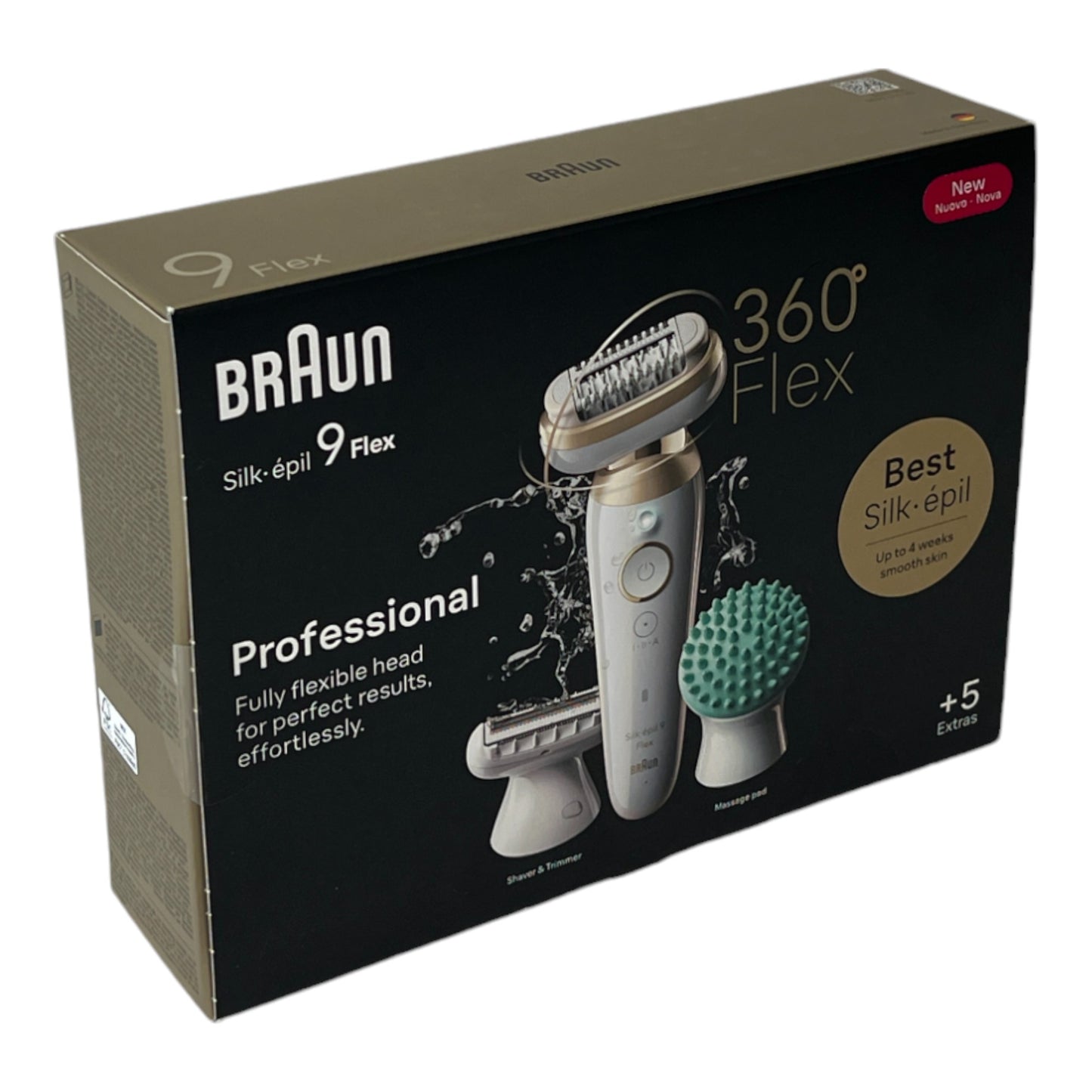 BRAUN Silk Epil 9-071 Épilateur 3D Flex Épilateur femme pour épilation longue durée + accessoire de rasage + accessoire de massage blanc/or