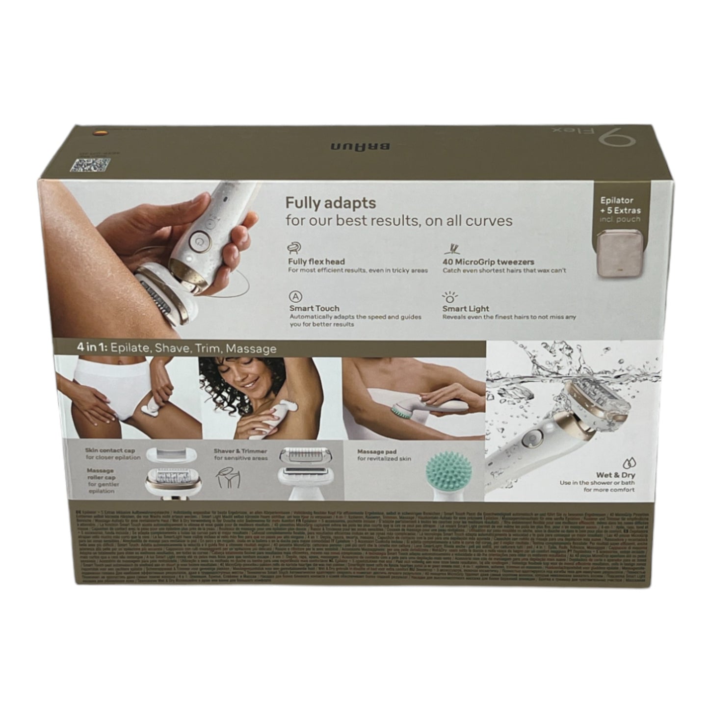 BRAUN Silk Epil 9-071 Épilateur 3D Flex Épilateur femme pour épilation longue durée + accessoire de rasage + accessoire de massage blanc/or