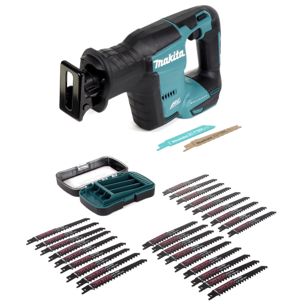 Makita DJR 188 Z Akku Reciprosäge 18 V Brushless Säbelsäge Solo + 27 tlg. Sägeblatt-Set - ohne Akku, ohne Ladegerät - Toolbrothers