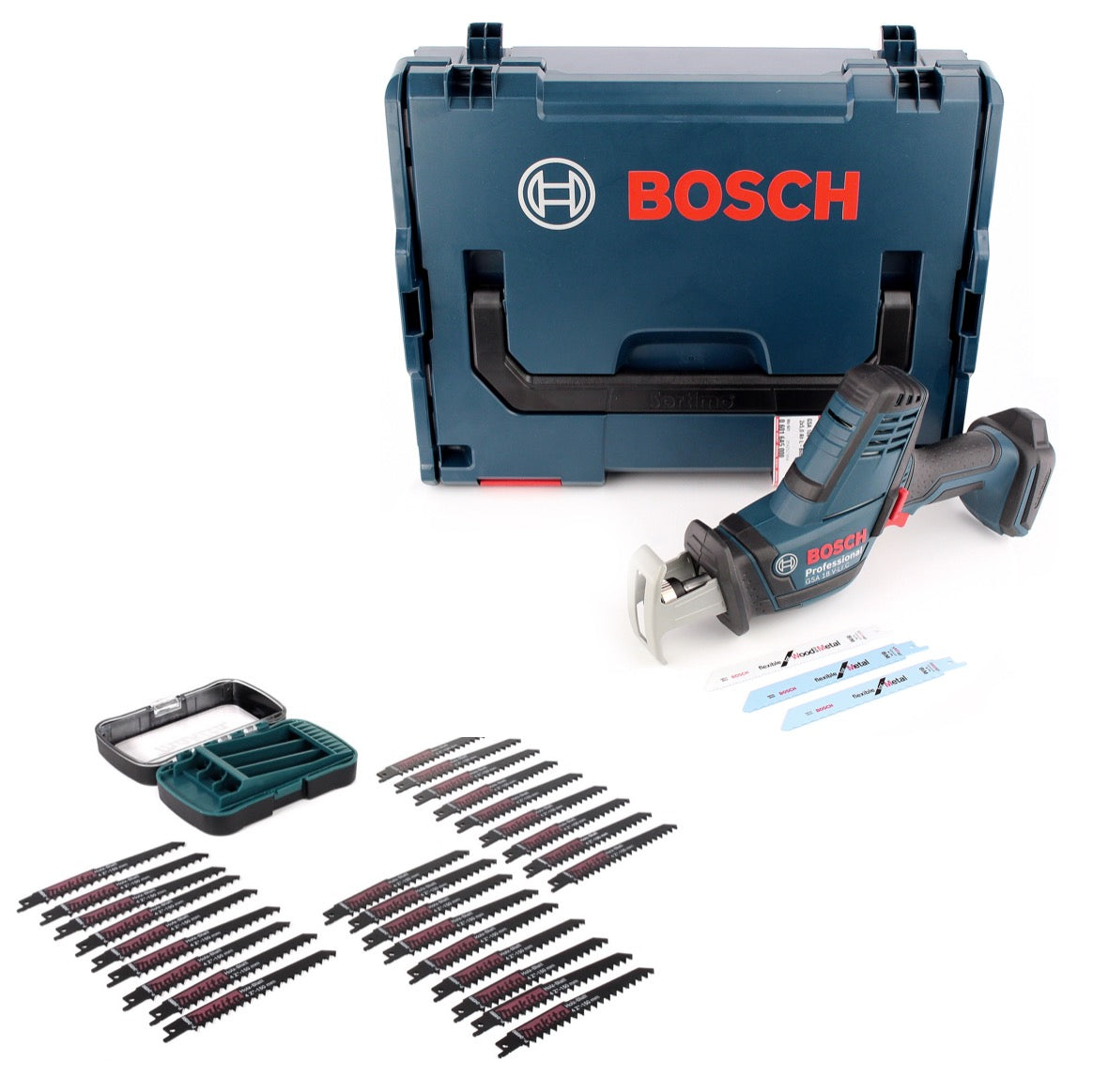 Bosch GSA 18V-Li C Akku Reciprosäge 18V ( 06016A5001 ) Säbelsäge Solo in L-Boxx + 27 tlg. Makita Sägeblatt-Set - ohne Akku, ohne Ladegerät - Toolbrothers