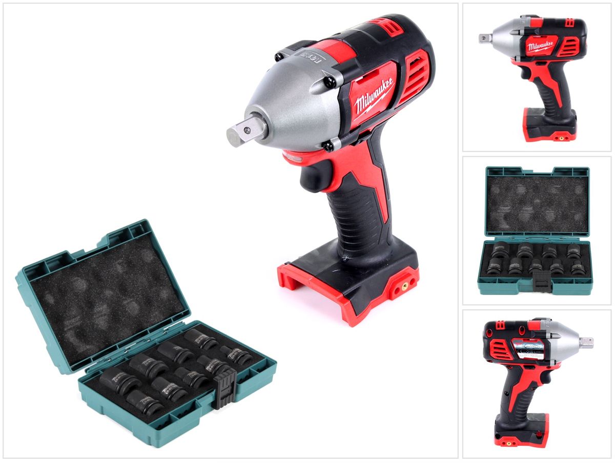 Milwaukee M18 BIW12-0 18 V Li-Ion Akku Schlagschrauber Solo +  9 tlg. Stecknüsse-Set - ohne Akku, ohne Ladegerät - Toolbrothers