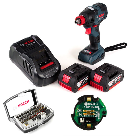 Bosch GDX 18 V-200 C Professional 18 V Li-Ion Akku Drehschlagschrauber + 2 x 6,0 Ah Akku + Ladegerät + 32 tlg. Bit-Set + GCY 30-4 Bluetooth Connectivity Modul - Toolbrothers