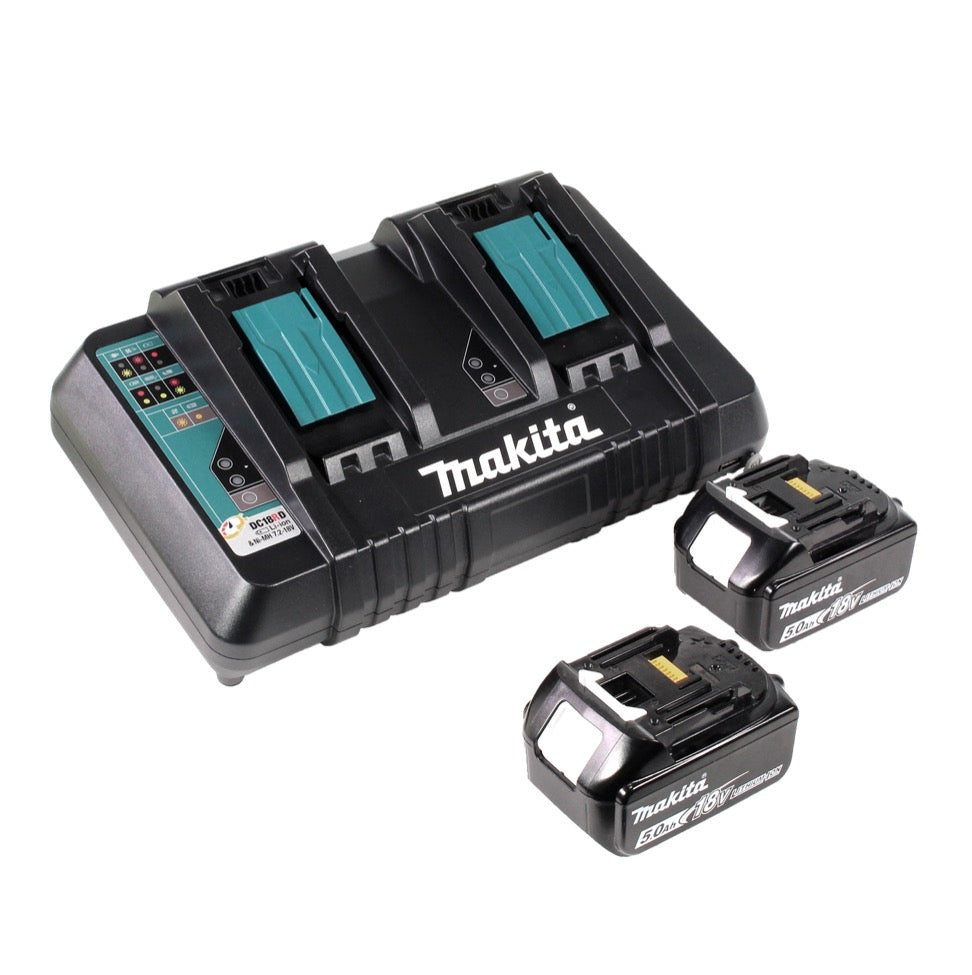 Makita DLW 140 PT Akku Trennschleifmaschine 2 x 18 V 355 mm + 2x 5,0 Ah Akku und Doppelladegerät - Toolbrothers