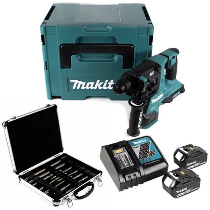 Makita DHR 280 RTJ 2 x 18 V 36 V Li-Ion Akku Bohrhammer 28 mm Brushless für SDS-PLUS im Makpac + 2 x 5,0 Ah Akku + Ladegerät + 11 tlg. Bosch Meißel und Bohrer Set - Toolbrothers