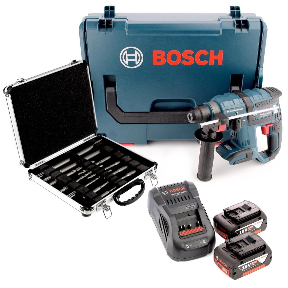 Bosch GBH 18 V-EC 18 V Li-Ion Akku Bohrhammer Brushless mit SDS-Plus in L-Boxx + 2 x 5,0 Ah Akku + Ladegerät + 11 tlg. Bohrer- und Meißelset - Toolbrothers