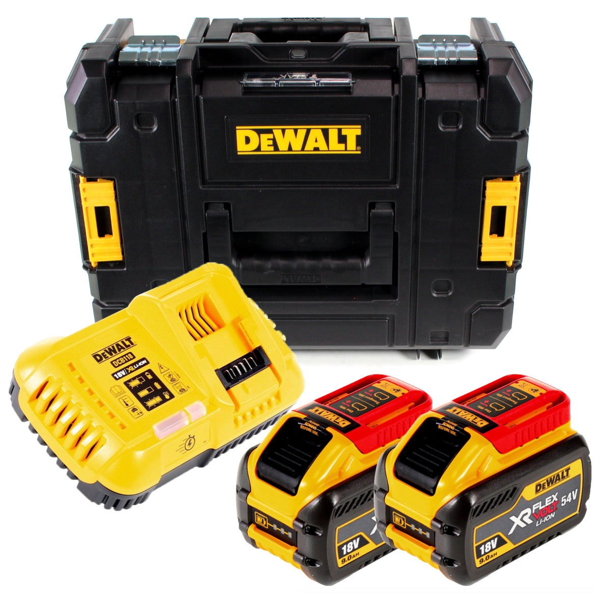 DeWalt Akku Plus Starter Set DCB118X2T in TSTAK II Systemkoffer mit passender Einlage inkl. 2 x 9,0 Ah Akku + Ladegerät - Toolbrothers