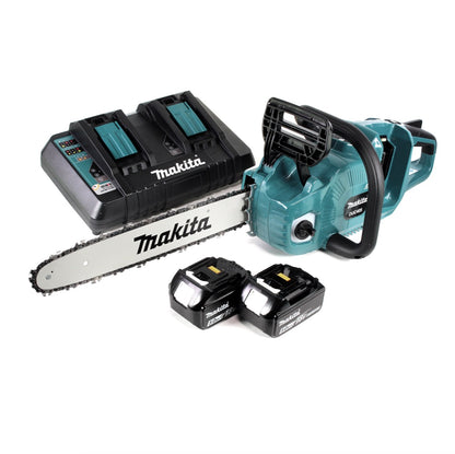 Makita DUC 405 PT2 Akku Kettensäge 36V ( 2x18V ) Brushless 40 cm + 2x 5,0 Ah Akku + Doppelladegerät - Toolbrothers