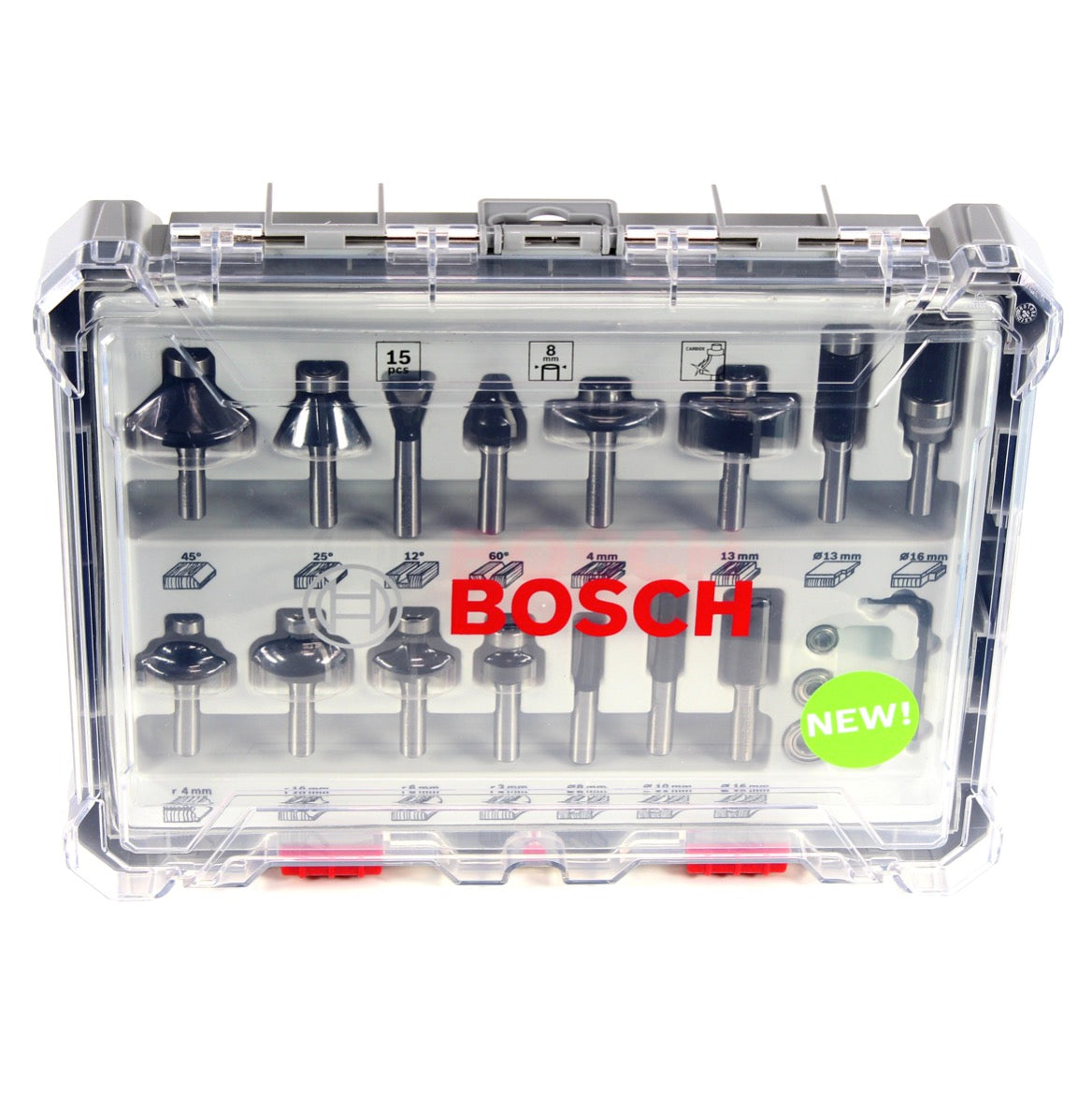 Bosch Mixed Fräser Set 8 mm 15 tlg. + Koffer ( 2607017472 ) für Oberfräsen mit Rundschaft - Toolbrothers