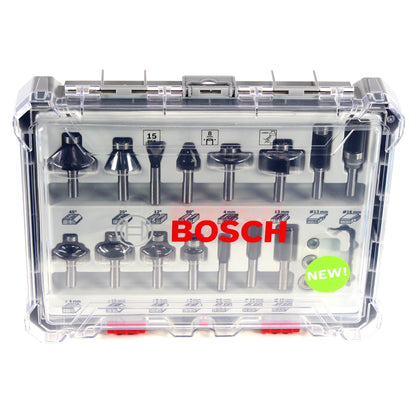 Bosch Mixed Fräser Set 8 mm 15 tlg. + Koffer ( 2607017472 ) für Oberfräsen mit Rundschaft - Toolbrothers