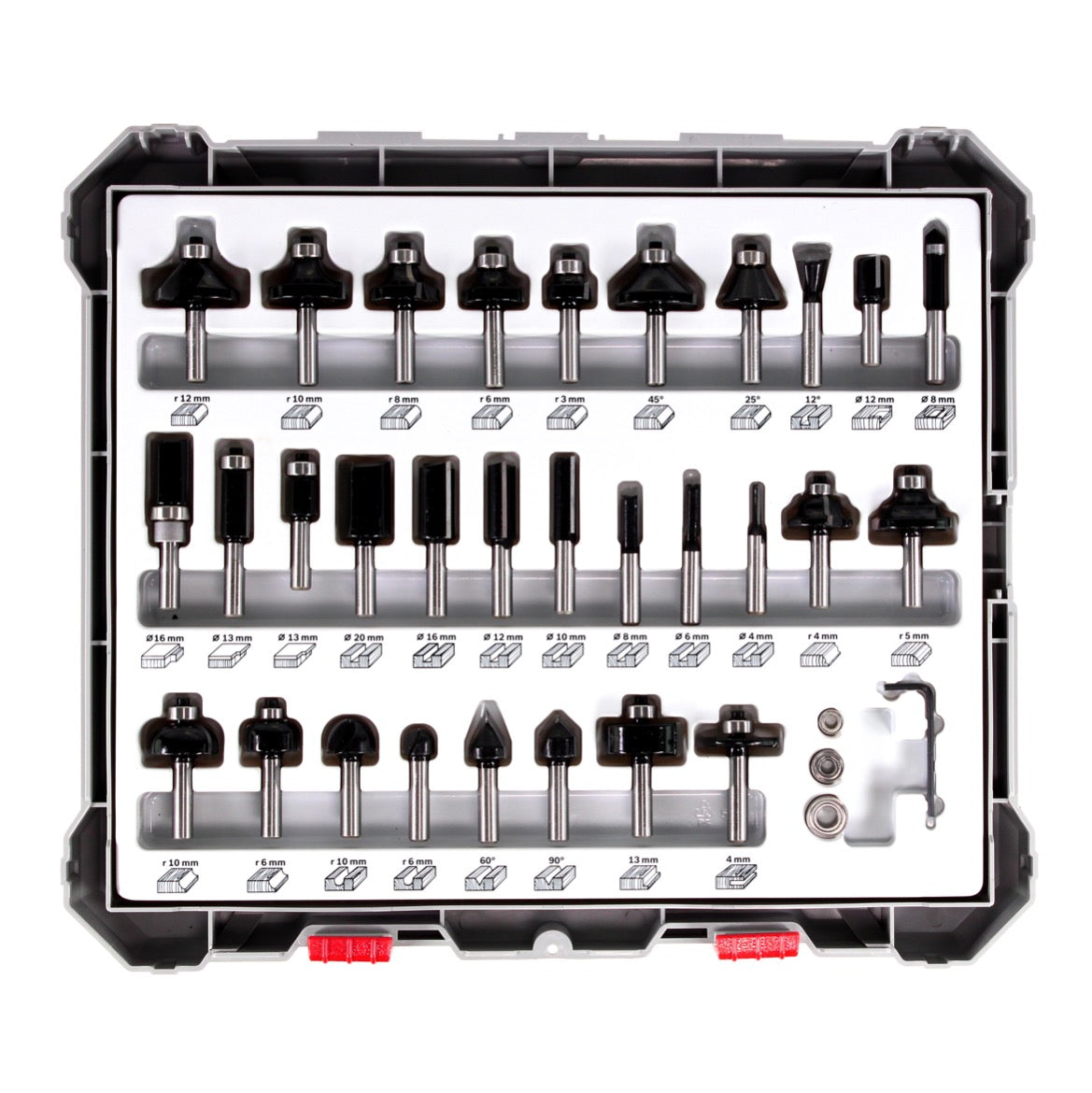 Bosch Mixed Fräser Set 8 mm 30 tlg. + Koffer ( 2607017475 ) für Oberfräsen mit Rundschaft - Toolbrothers