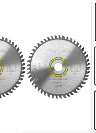 Festool Feinzahn Kreissägeblatt HW 160 x 20 x 2,2 mm W48 160 mm 48 Zähne ( 2 x 491952 ) - Toolbrothers