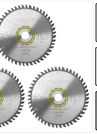 Festool Feinzahn Kreissägeblatt HW 160 x 20 x 2,2 mm W48 160 mm 48 Zähne ( 3 x 491952 ) - Toolbrothers