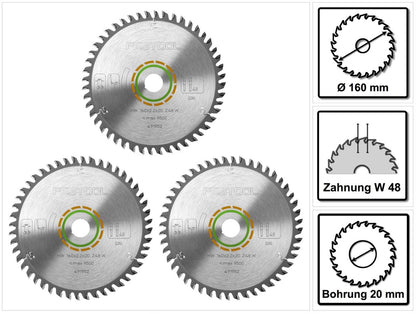Festool Feinzahn Kreissägeblatt HW 160 x 20 x 2,2 mm W48 160 mm 48 Zähne ( 3 x 491952 ) - Toolbrothers