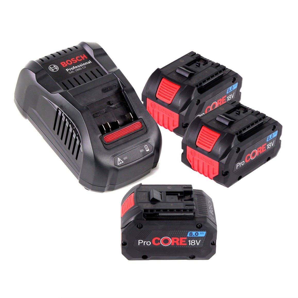 Bosch Starter-Set ProCore mit 3x ProCORE 18 V 8,0 Ah Professional Akku GBA ( 1600A016GK ) und GAL 1880 CV Ladegerät - Toolbrothers