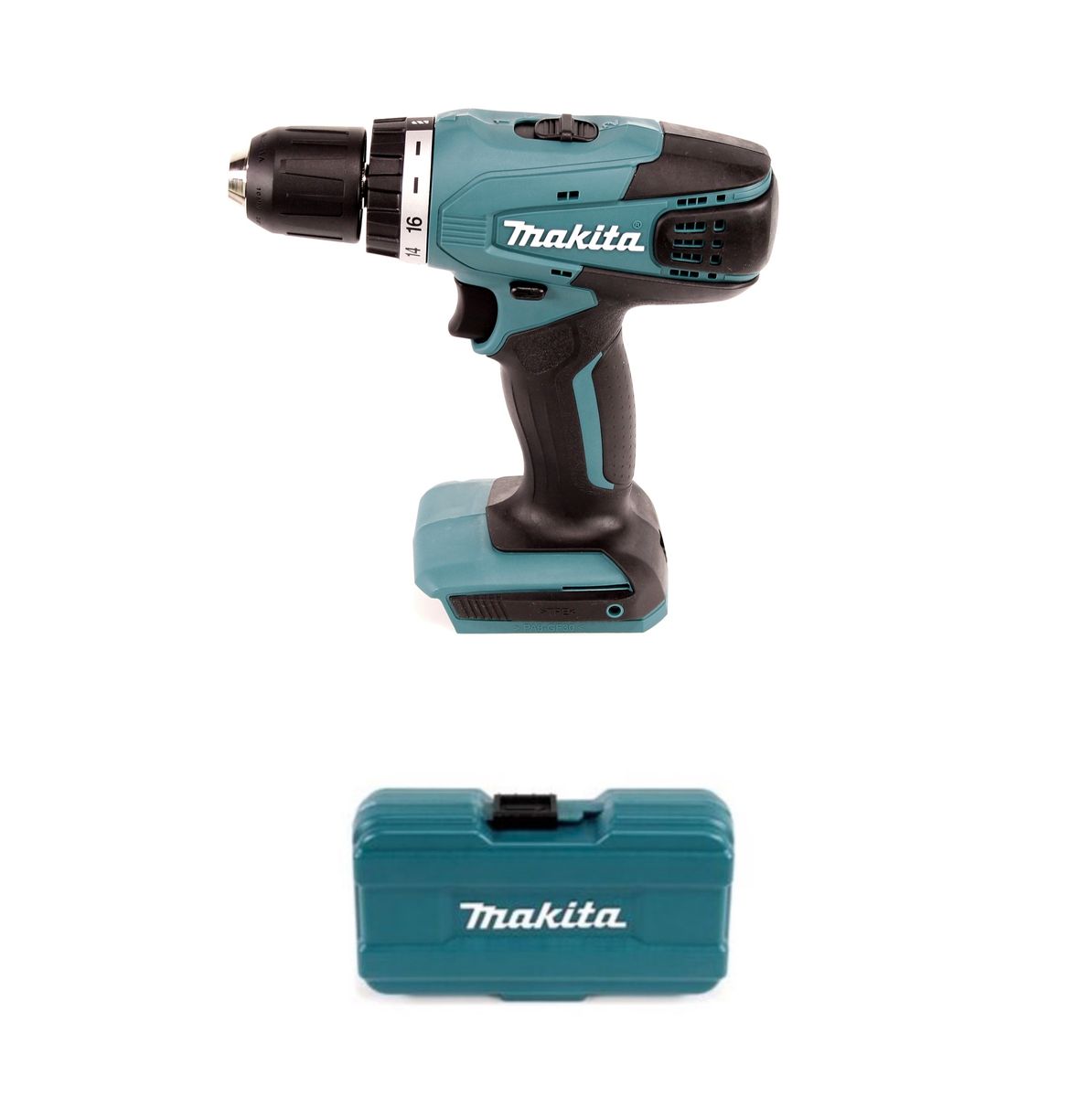 Makita DF 347 DWE 14.4V Li-ion Akku Bohrschrauber mit 2 x 1,5 Ah Akku und Ladegerät + Makita D-40216 Bit & Bohrer Set 17 tlg. im Kunststoffkoffer - Toolbrothers