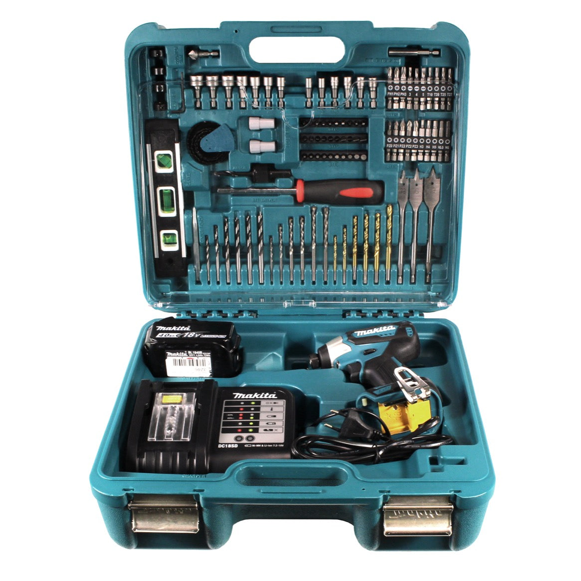 Makita DTD 155 STTK Akku Schlagschrauber 18 V Brushless mit 5,0 Ah Akku, Ladegerät und 101 tlg. Zubehör Set - Toolbrothers