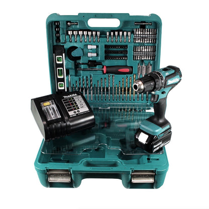 Makita DHP 485 STTK Akku Schlagbohrschrauber 18 V mit 5,0 Ah Akku, Ladegerät und 101 tlg. Zubehör Set - Toolbrothers