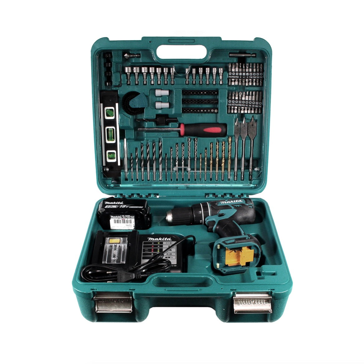 Makita DHP 480 STTK Akku Schlagbohrschrauber 18 V mit 5,0 Ah Akku, Ladegerät und 101 tlg. Zubehör Set - Toolbrothers