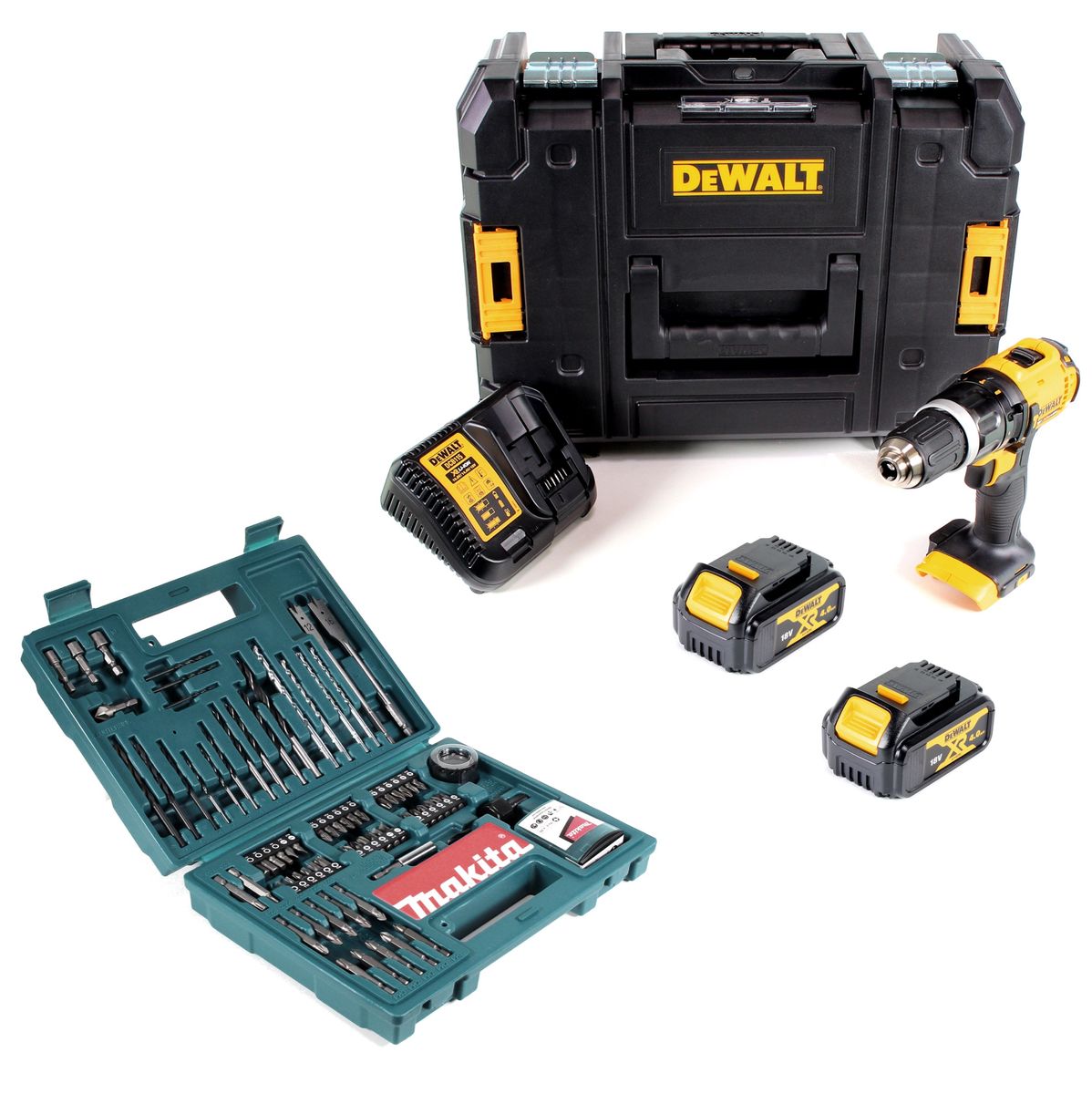 DeWalt DCD 785 M2 Akku Schlagbohrschrauber 18V 60Nm+ 2x Akkus 4,0Ah + Ladegerät + Makita Bit & Bohrer-Set im TSTAK - Toolbrothers