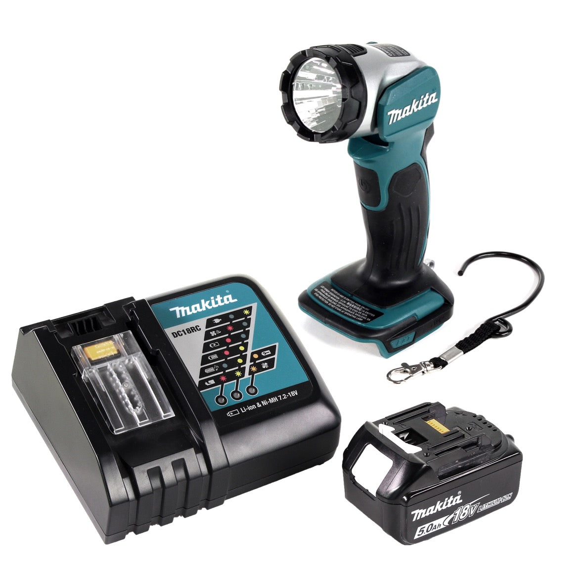 Makita DML 802 RT1 Akku Lampe 18 V Li-Ion für 14,4 und 18 V Akku + 1 x 5,0 Ah Akku + Ladegerät - Toolbrothers