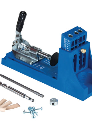 KREG Jig K4 Starter Set (K4) Kit complet de menuisier système de connexion en bois avec gabarit de perçage K4, foret étagé, embout, vis et chevilles