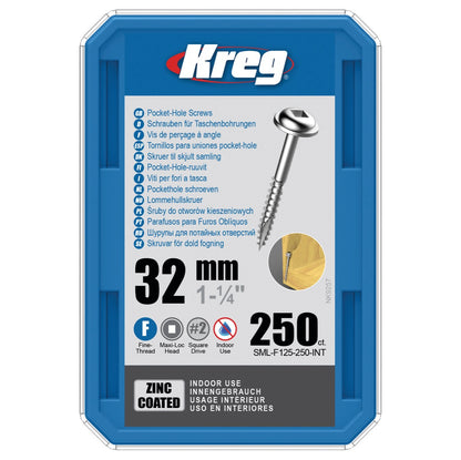 KREG Pocket-Hole Linsenkopfschraube 32 mm 250 Stk ( SML-F125-250 ) Vierkantantrieb Teilgewinde Feingewinde selbstschneidend verzinkt - Toolbrothers