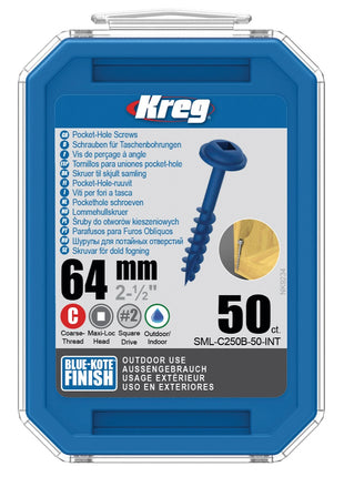 KREG Pocket-Hole Linsenkopfschraube 64 mm 50 Stk. outdoor ( SML-C250B-50 ) Vierkantantrieb Teilgewinde Grobgewinde selbstschneidend gebläut - Toolbrothers