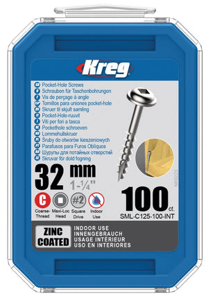 KREG Pocket-Hole Linsenkopfschraube 32 mm 500 Stk ( SML-C125-500 ) Vierkant Antrieb Teilgewinde Grobgewinde selbstschneidend verzinkt - Toolbrothers