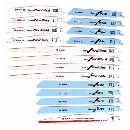 Bosch Tough Box Demolition Reciprosägeblatt Set 17 tlg. ( 2607011301 ) Metal and Wood Set 150 mm - 300 mm + Carbide SSB Wood Säbelsägeblatt - Toolbrothers