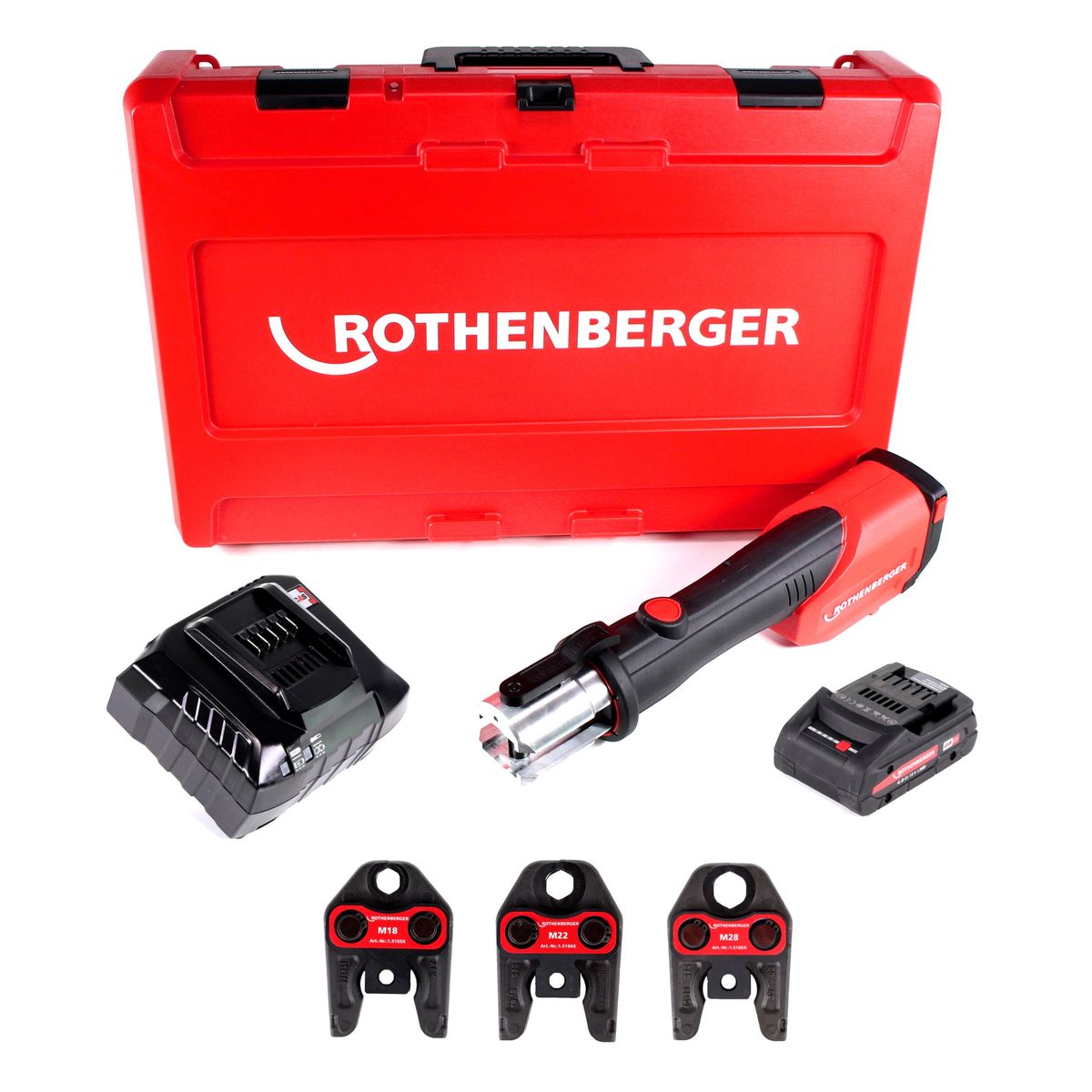 Rothenberger ROMAX 4000 Set M15-22-28 mm Akku Pressmaschine + 1x Akku 4,0Ah + Ladegerät + Koffer ( 1000001927 ) - Toolbrothers