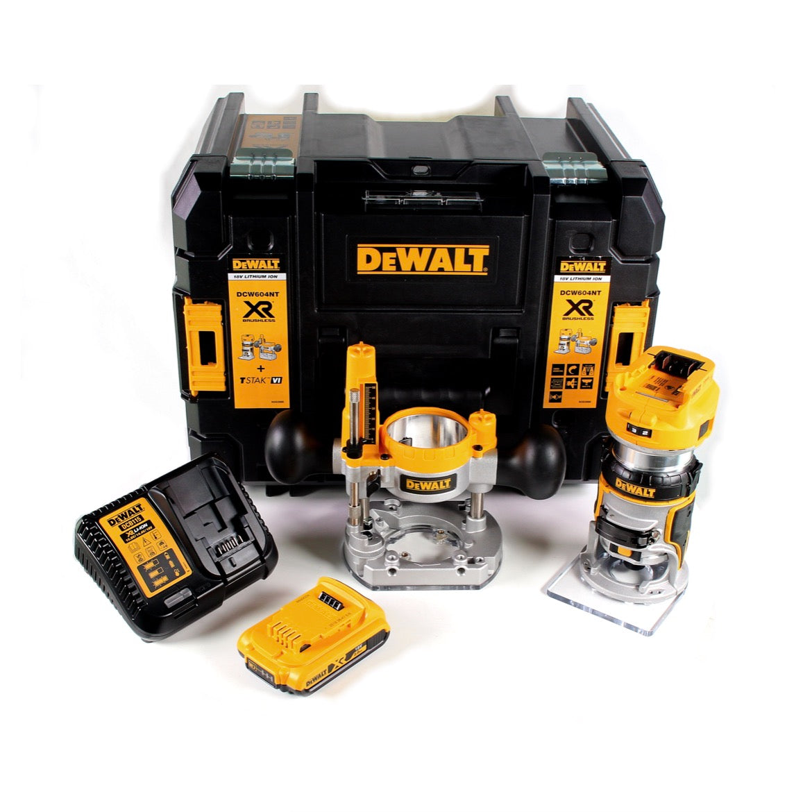 DeWalt DCW 604 D1 Akku Kombifräse 18V 55 mm + 1x Akku 2,0 Ah + 1x Schnellladegerät in TSTAK - Toolbrothers