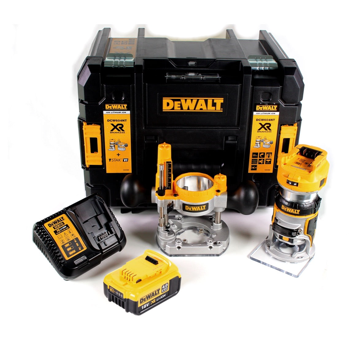 DeWalt DCW 604 M1 Akku Kombifräse 18V 55mm + 1x Akku 4,0 Ah + 1x Schnellladegerät in TSTAK - Toolbrothers