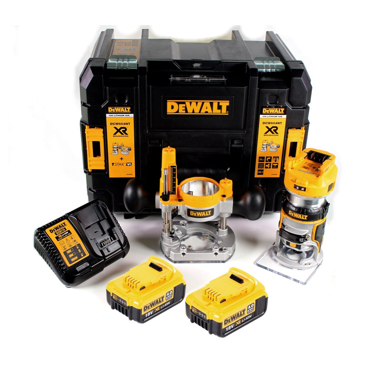 DeWalt DCW 604 M2 Akku Kombifräse 18V 55 mm + 2x Akkus 4,0 Ah + 1x Schnellladegerät in TSTAK - Toolbrothers