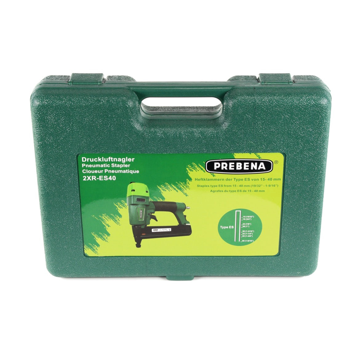 Prebena 2XR-ES40 Klammergerät Druckluft Nagler im Transportkoffer Typ ES + 7800x Prebena ES18CNKHA Heftklammern - Toolbrothers