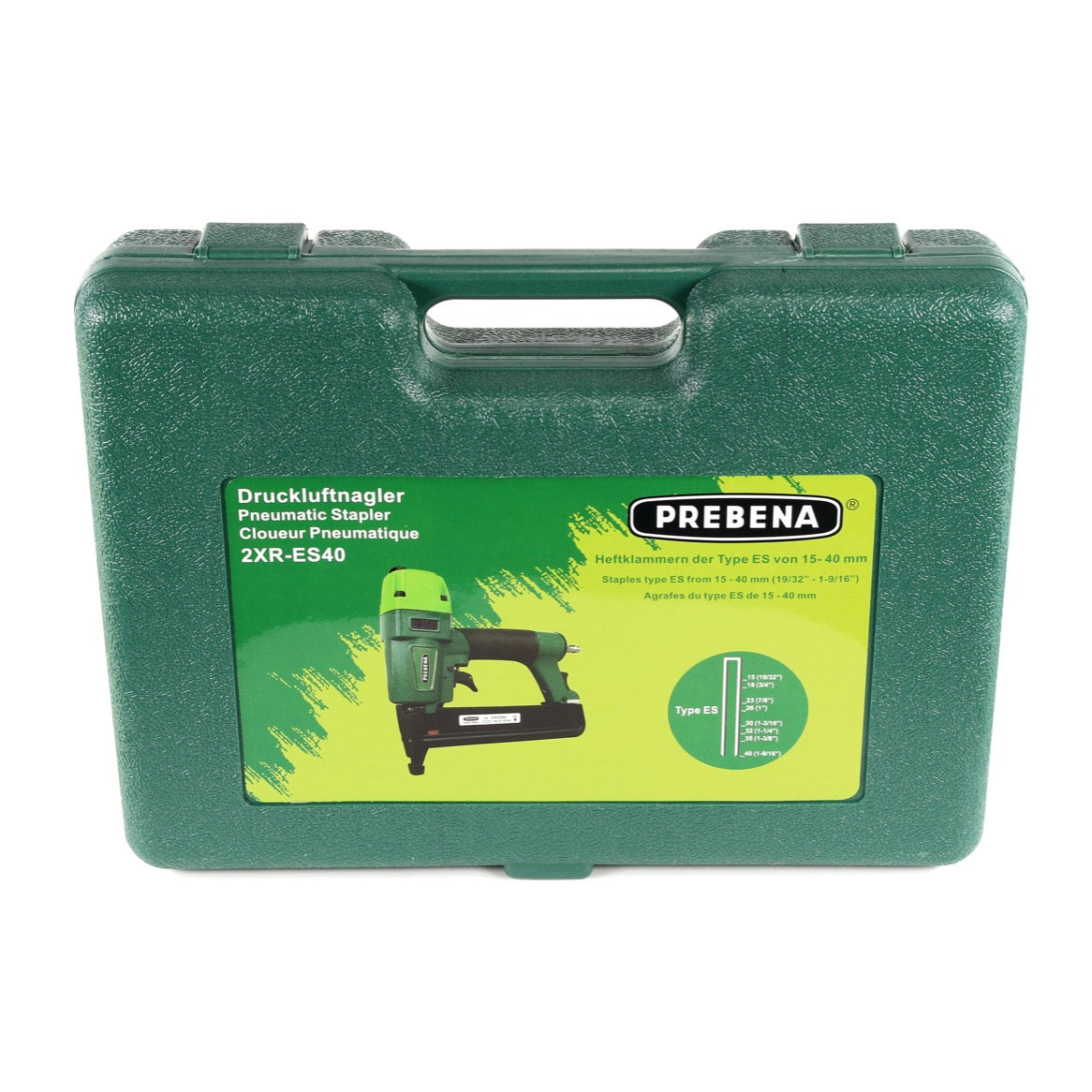 Prebena 2XR-ES40 Klammergerät Druckluft Nagler im Transportkoffer Typ ES + 5200x Prebena ES30CNKHA Heftklammern - Toolbrothers