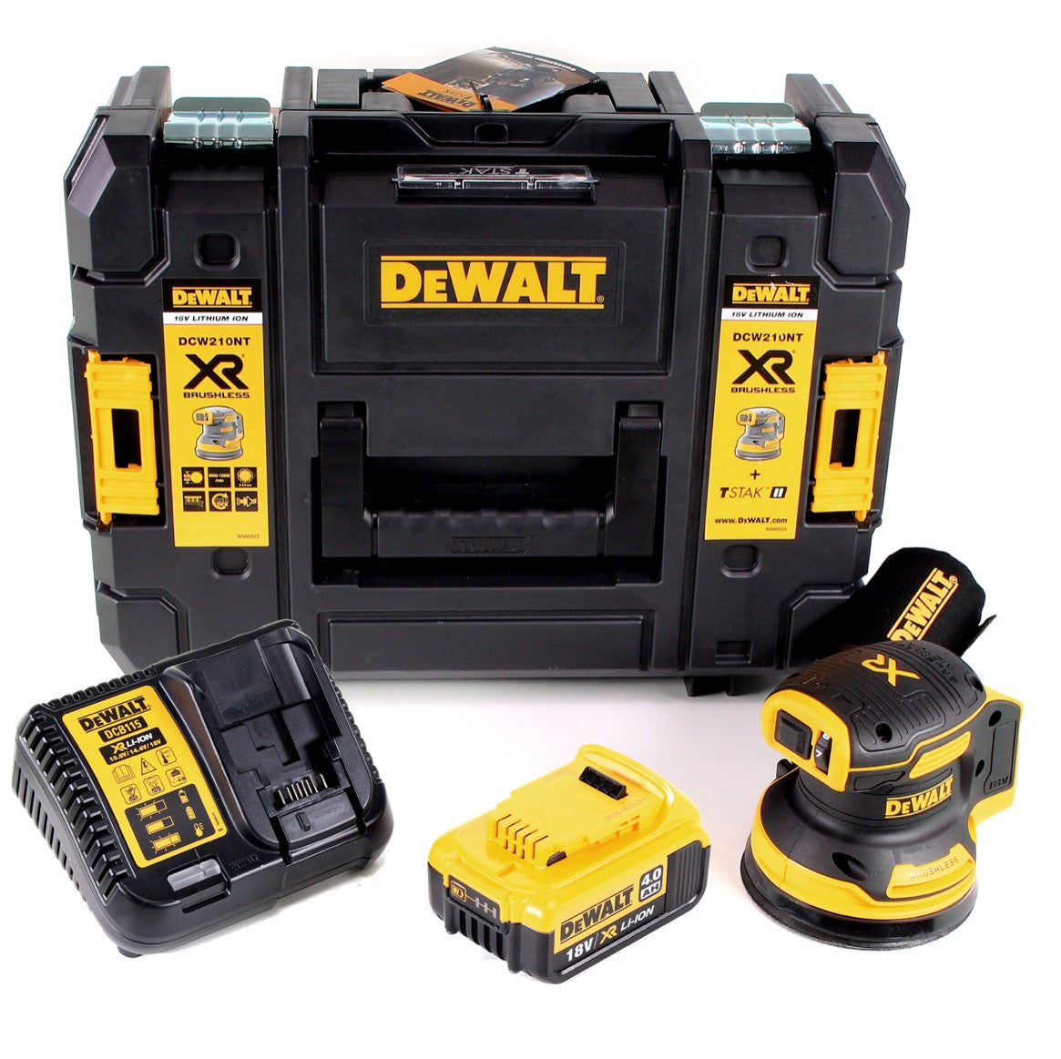 DeWalt DCW 210 M1 Akku Exzenterschleifer Brushless 18V 12.000U/min 125mm + 1x Akku 4,0 Ah + 1x Schnellladegerät in TSTAK - Toolbrothers