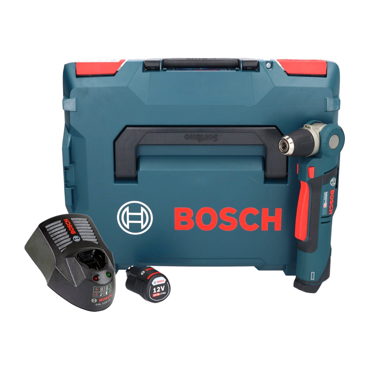 Bosch Professional GWB 12V-10 Akku Winkelbohrmaschine 12 V 11 Nm + 1x Akku 3,0 Ah + Ladegerät + L-Boxx - Toolbrothers